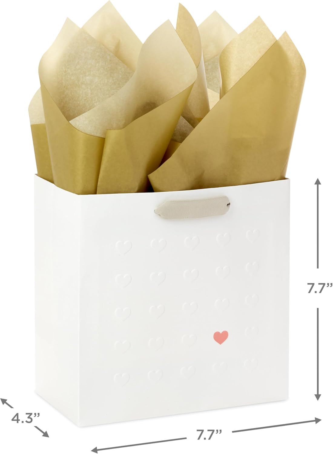 Hallmark Signature Studio 7" Medium Gift Bag with Tissue Paper (Embossed Hearts, White, Pink, Gold) for Valentine's Day, Birthdays, Mother's Day, Baby Showers, Bridal Showers