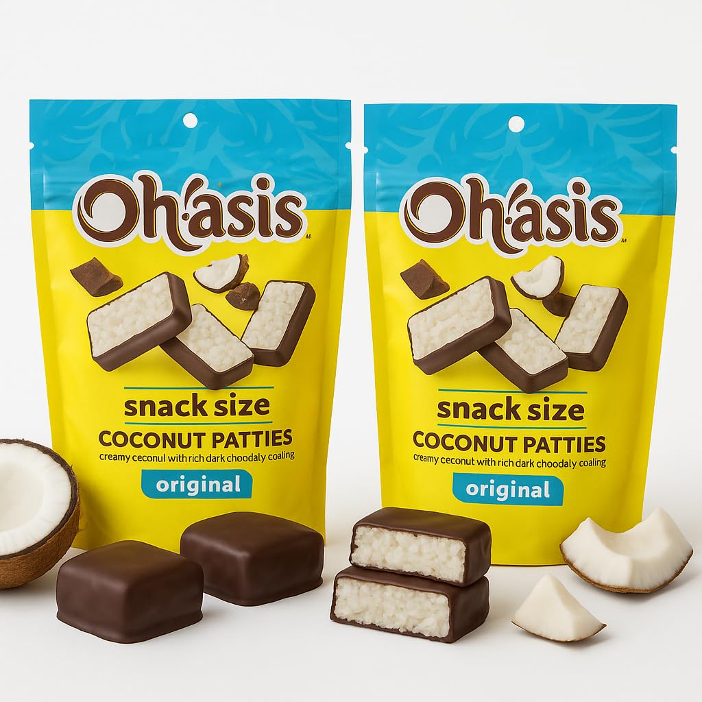 Snack Size Coconut Patties – Pack of 2 – Original Creamy Coconut Covered in Rich Dark Chocolate – Individually Wrapped Candy Bites – Tropical Chocolate Snack Pack – Gourmet Candy – Made in USA