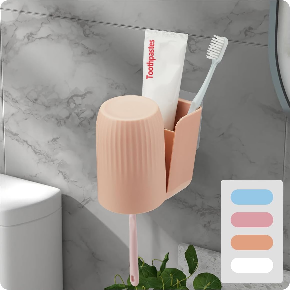 Toothbrush Holders for Bathrooms Toothbrush Holders Wall Mounted BPA-Free Tooth Brush Holder with Toothbrush Cup Drilling-Free (Pink)