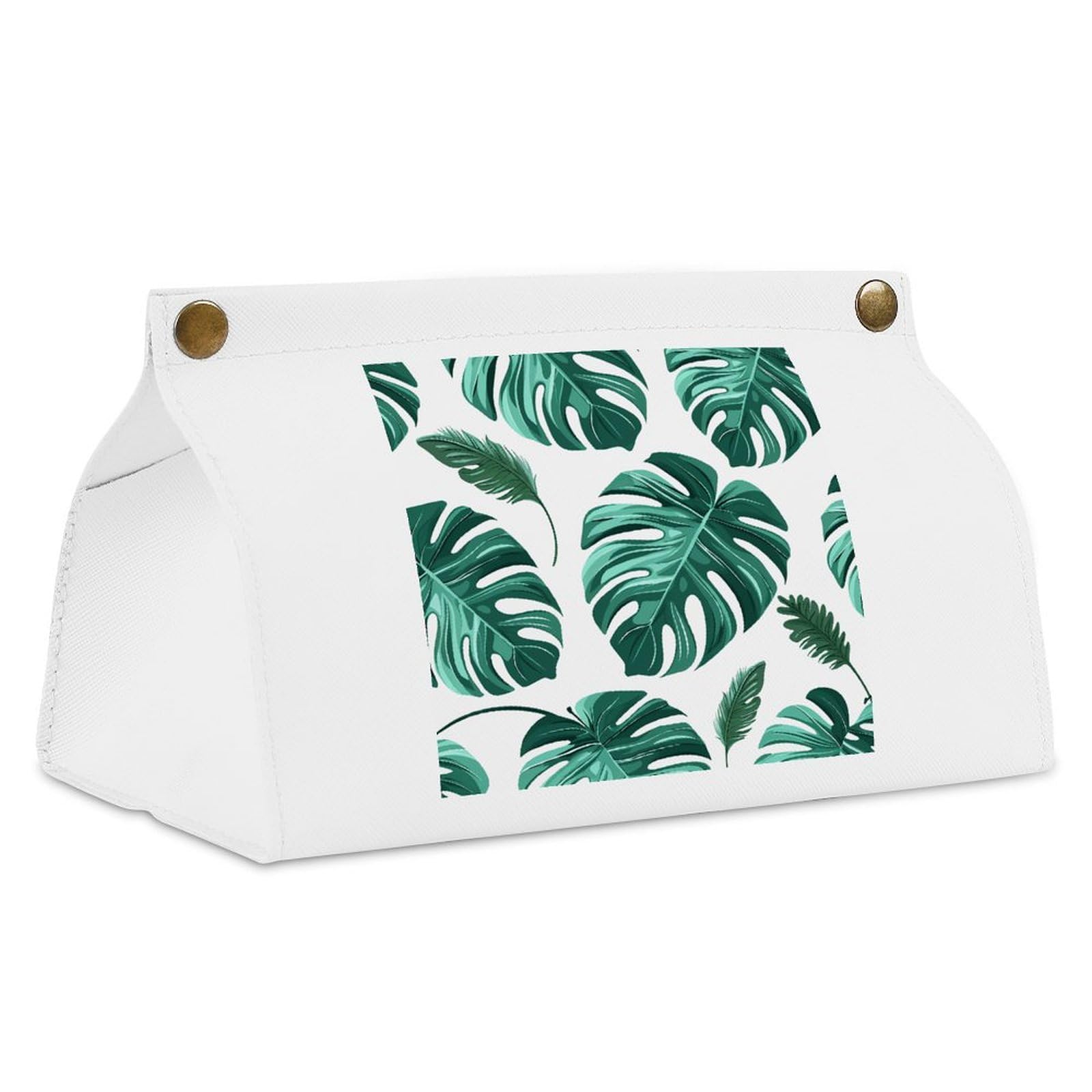 Cyan Palm Leaves White Tissue Box Cover Rectangle PU Leather Cover for Tissue Boxes Modern Tissue Holder for Bathroom Office Tissue Holders Decorative Cute Napkin Holder for Kitchen Bedroom