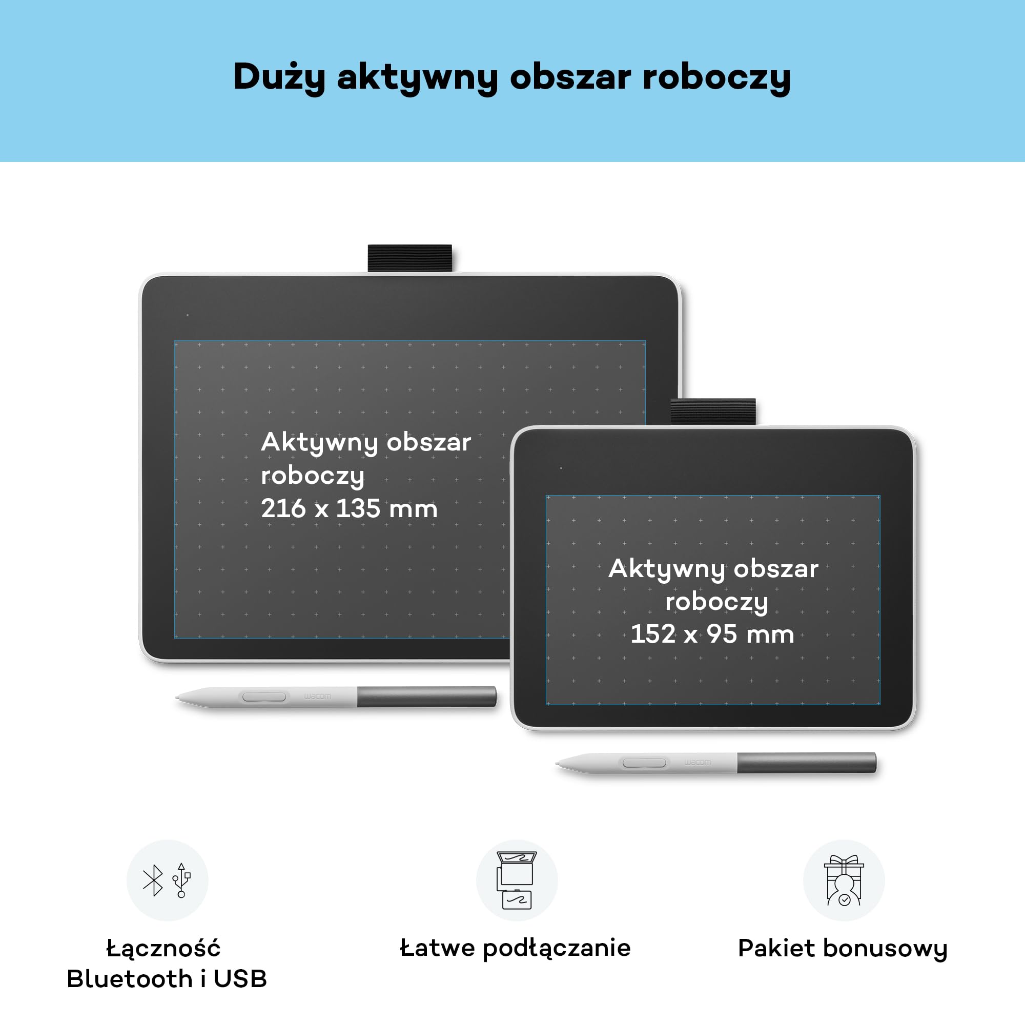 Wacom Tablet One S z rysikiem EMR bez baterii, połączenie Bluetooth, do Windows, Mac, Chromebooka i Android – odpowiedni dla początkujących, rysowania cyfrowego i codziennych prac biurowych.