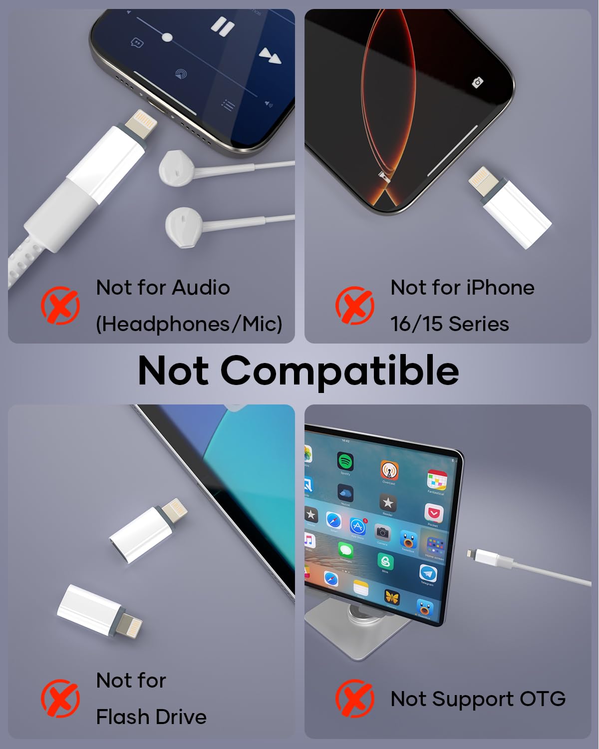 Adattatore USB C a Lightning, 2 Pezzi Adattatore Lightning USB C, Adapter iPhone di Supporta la Ricarica/Sincronizzazione dei Dati per iPhone 14/13/12/11/iPad/Airpods, Non per Cuffie/Audio/OTG