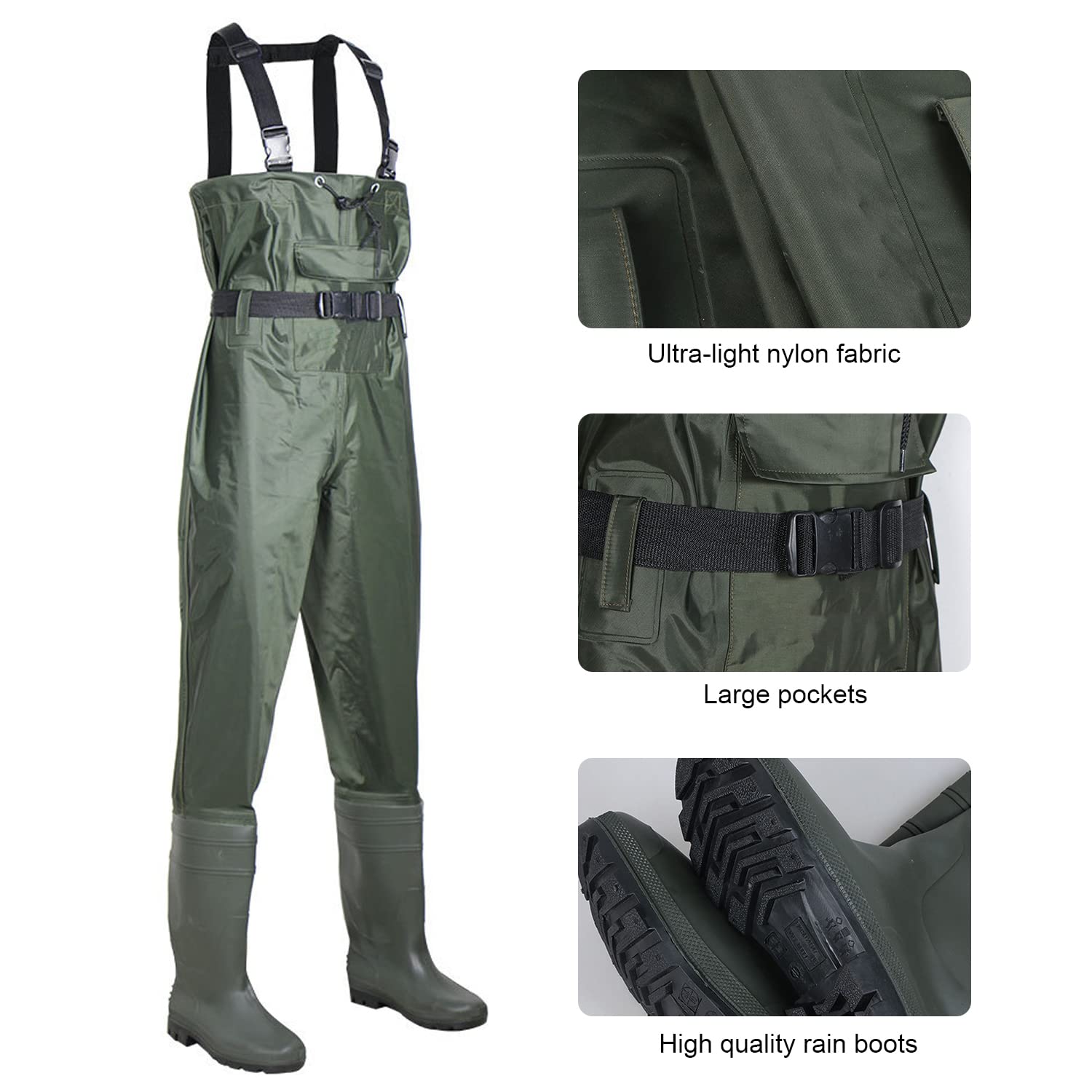 Wathose wasserdichte Herren Anglerhose Nylon mit Stiefeln Angelhose Atmungsaktive Wathosen Teichhose Angelbekleidung für Angeln Jagen Bootfahren Fliegenfischen