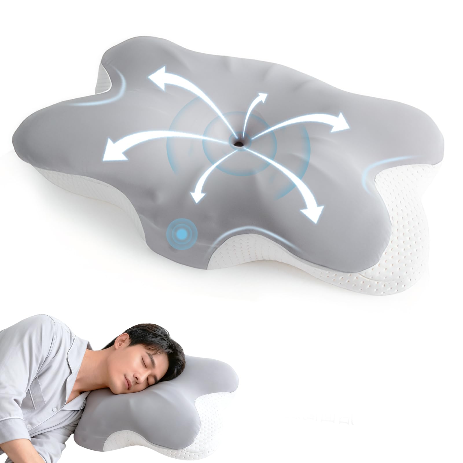 Oreiller ergonomique cervical à mémoire de forme pour toutes positions 64x41x14 cm