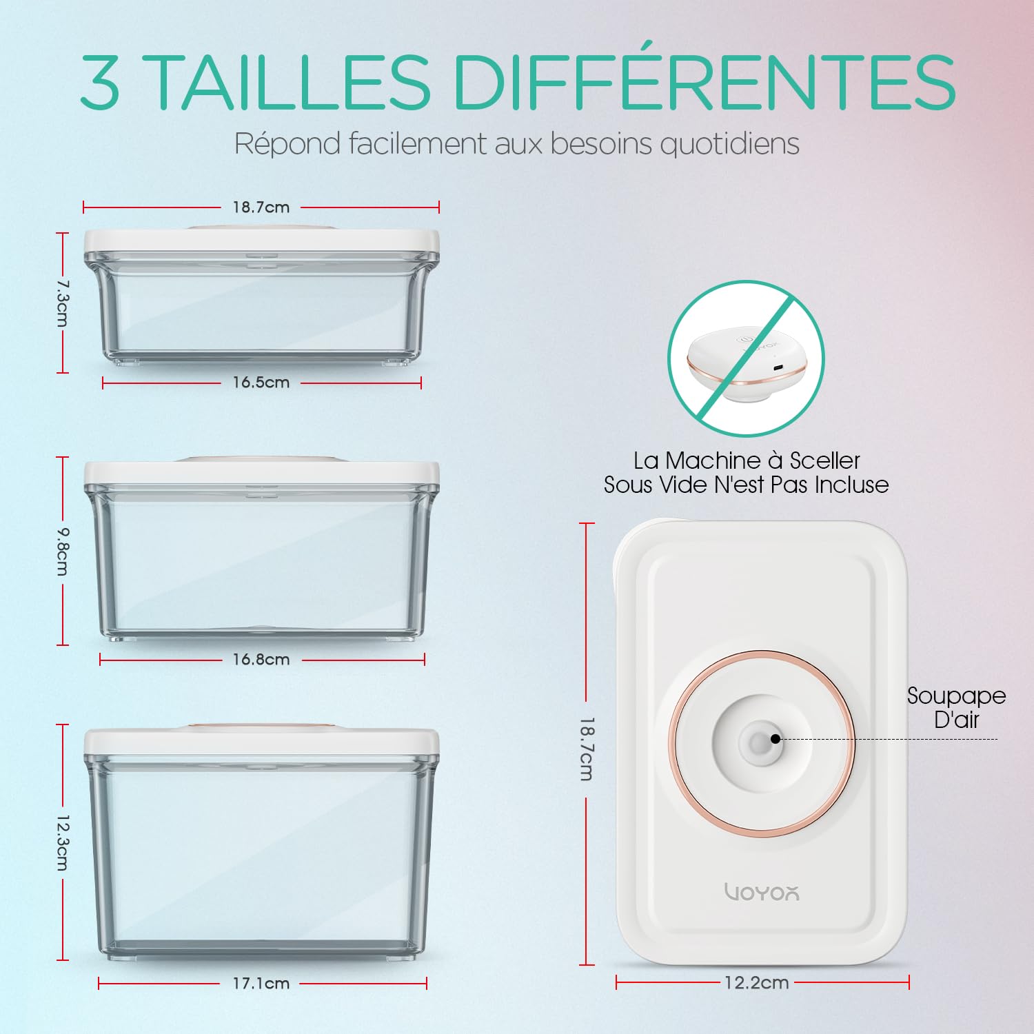 VOYOR Set 3 Boîtes Sous Vide Alimentaires S/M/L, Réutilisables VS310