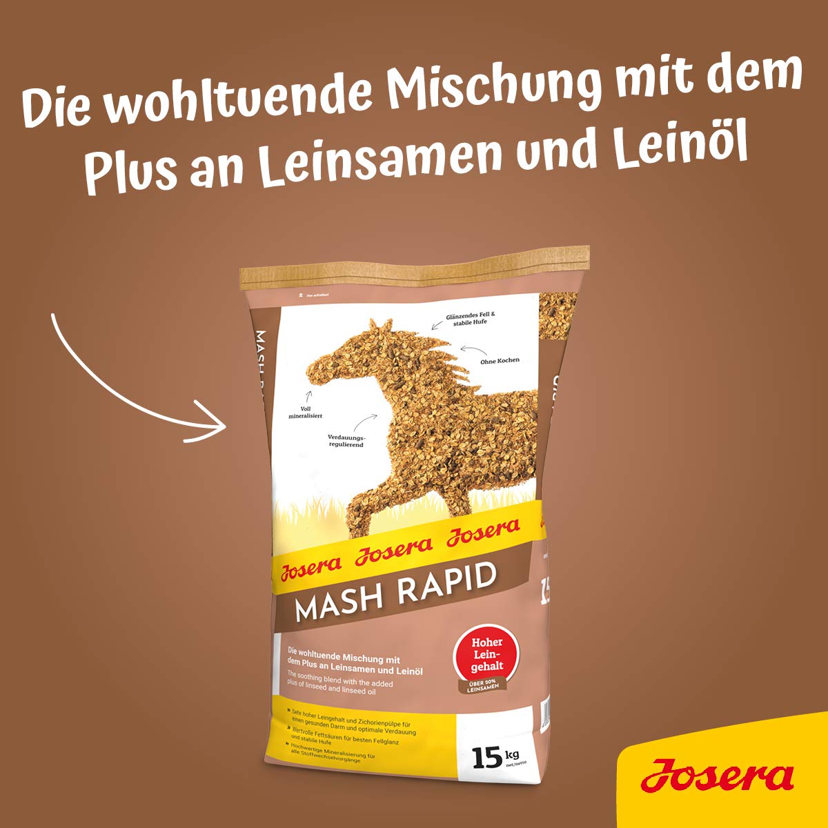 JOSERA Mash Rapid (1 x 15 kg) | Premium Pferdefutter Mash | Pferdefutter mit Leinsamen | hochwertige Mineralisierung |bester Fellglanz und stabile Hufe | 1er Pack