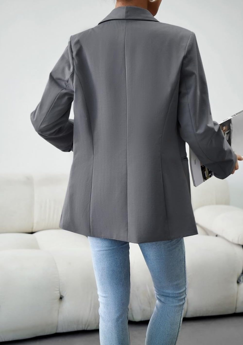 Damenanzüge,Blazer,Grau,Vorne Offen,Strickjacke,Langärmelig,Anzugjacke,Schalrevers,Knopfjacke,Oberteile,Mantel,Freizeit,Arbeit,Festlicher Blazer Anzug Mit Tasche