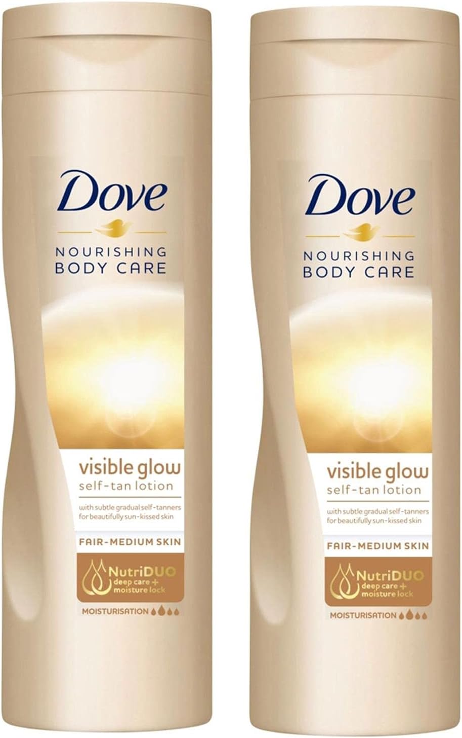 Dove2 Pack of Nourishing Body Care Visible Glow Gradual Self-Tan Fair to Medium Body Lotion 400ml