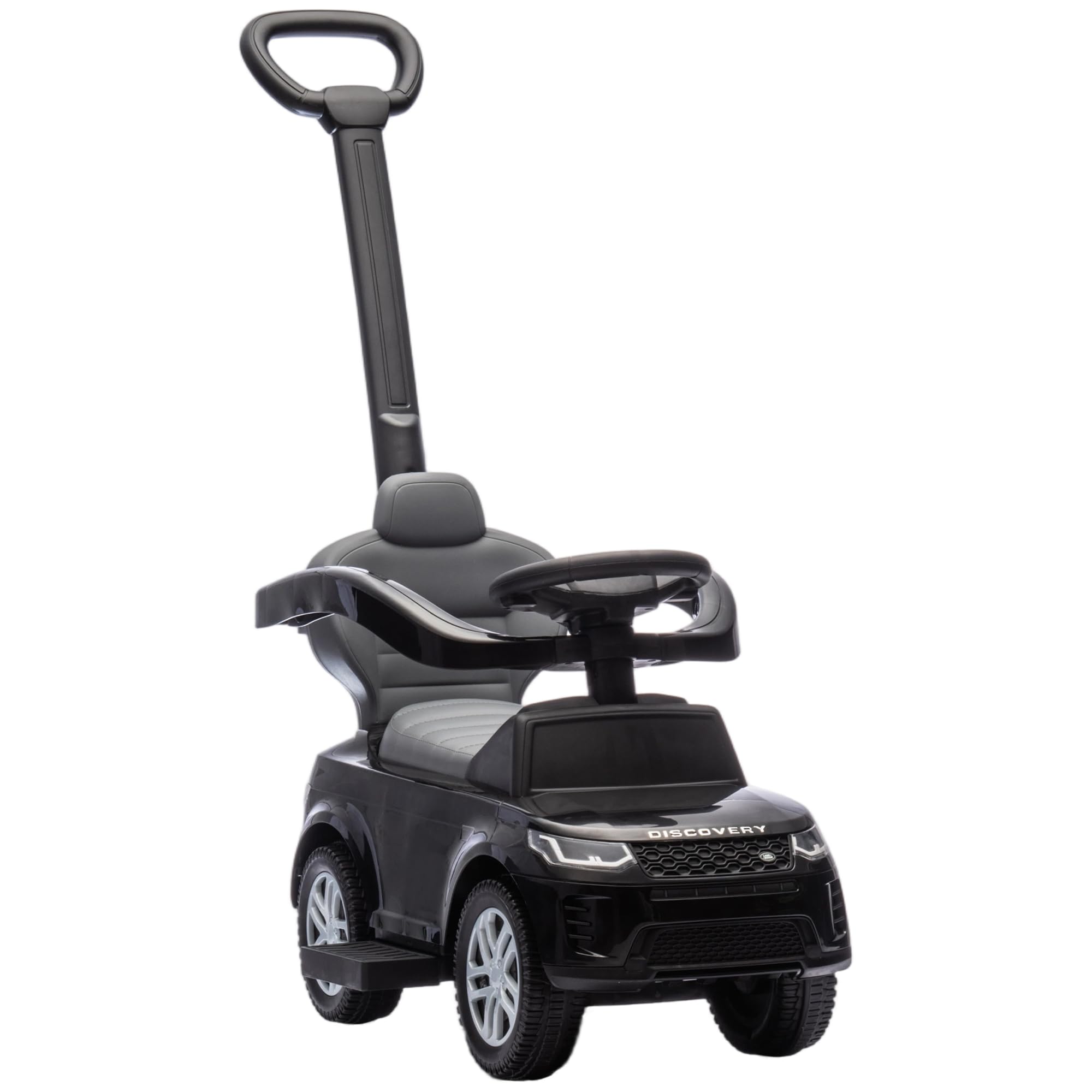 AIYAPLAY Coche Correpasillos 2 en 1 para Niños de 18-36 Meses Land Rover Discovery, Correpasillos con Espacio de Almacenaje, Bocina, Volante, Mango de Empuje y Barandilla Extraíbles, Negro