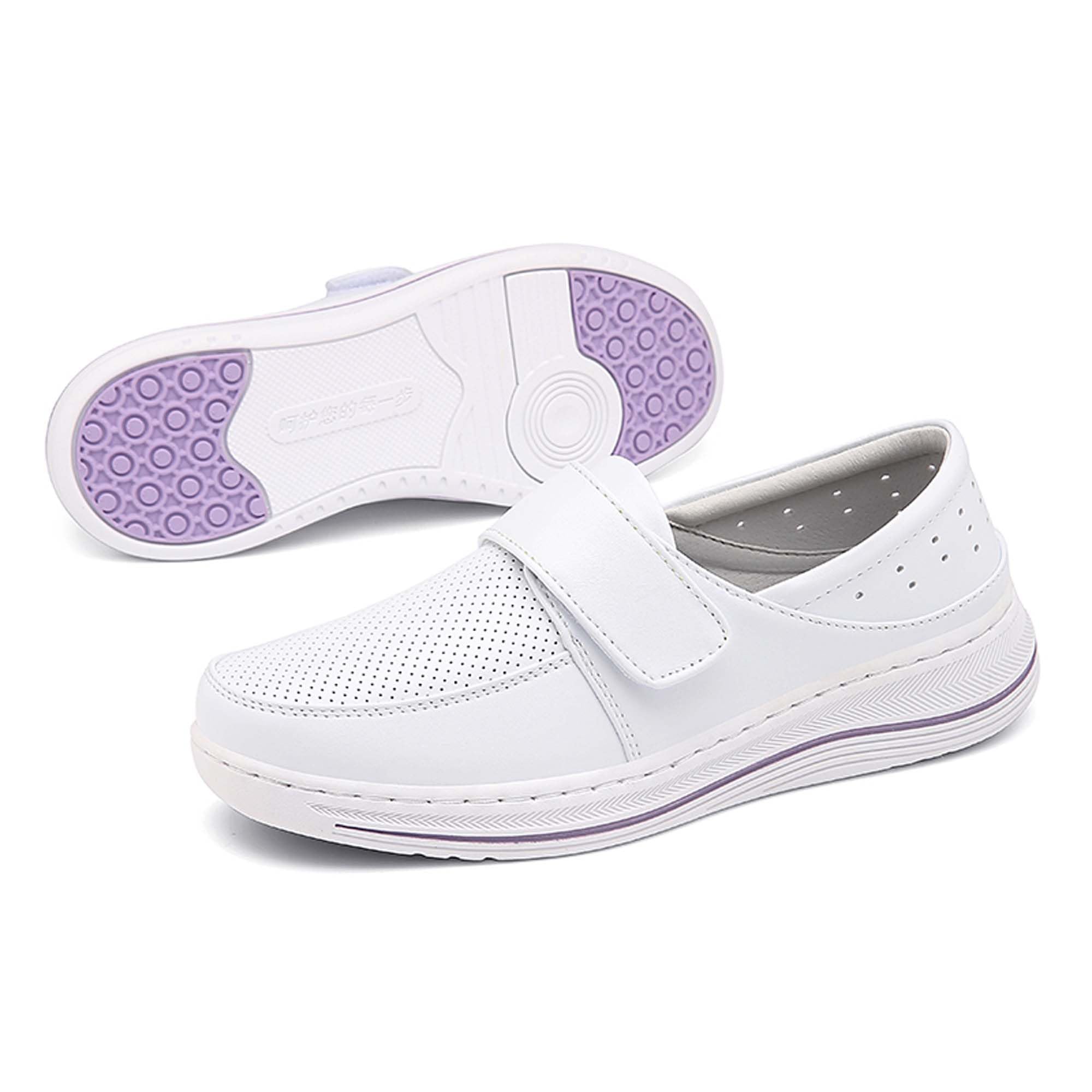 Women's Slip Resistant Comfort Nursing ShoesStrap Lightweight Healthcare Nursing Shoes Slip Resistant Work Shoes White