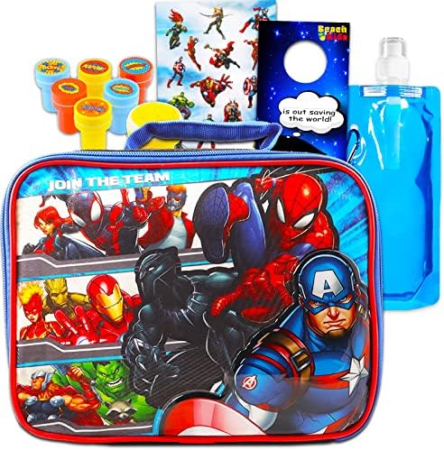 Marvel Store Lunch Box & Water Bottle Set - Avengers School Supplies Bundle with Insulated Lunch Box & Water Bottle for Kids Plus Stickers, Stampers, & More (Avengers Lunch Set)