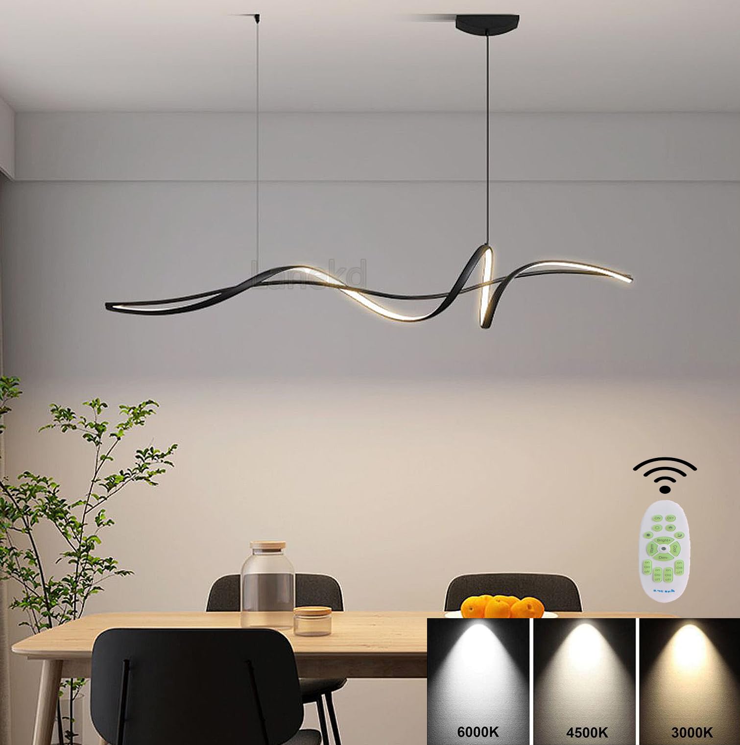 Moderno Lámpara Colgante Techo LED para Salon Mesa de Comedor, LED 60W Lámpara Colgantes Spiral Diseño Regulable Altura Ajustable Oficina Cocina isla Dormitorio Estudio Lámpara de techo (Negro, L100)