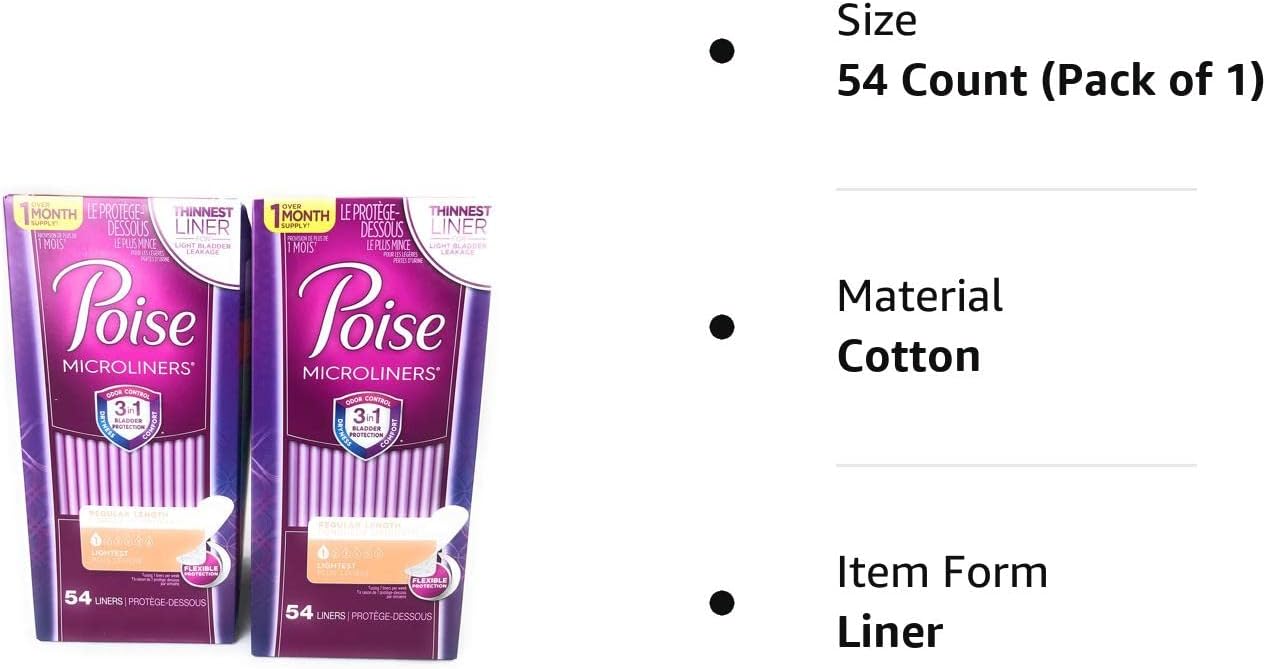 Poise Microliners, incontinence panty liners, lightest absorbency, regular, 54 Count, PACK OF 2