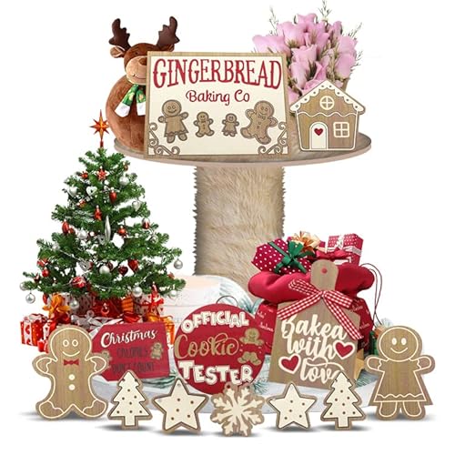 Tocwick 12Pcs Bandeja de Navidad con Niveles decoración de Pan de Jengibre decoración de Granja Bandeja de Navidad para casa habitación Chimenea Cover