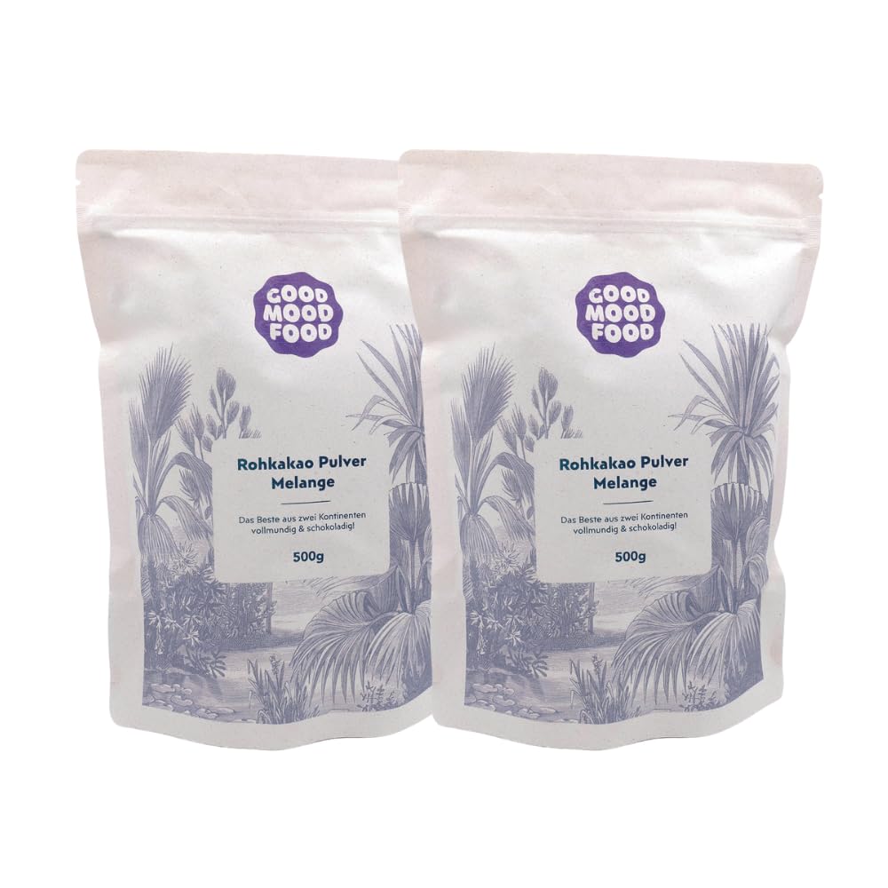 Bio Rohkakao Pulver 100% Melange 2x 500g - Vegan, vollmundig, ohne Zusätze