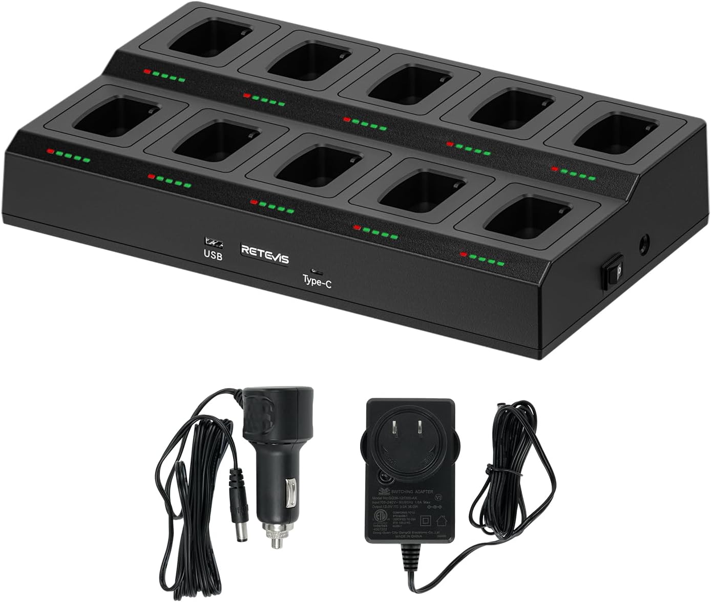 Retevis H-777 10-Way Walkie Talkie Charger, Ten Way Multi Unit Charger, for Retevis H-777 H-777H, H777D Walkie Talkie, 5 LED Indicators, AC/DC Adapter, Replaceable Base(1 Pack)