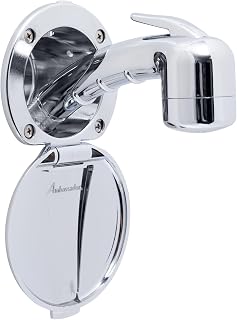 Ambassador Marine Recessed Shower- Chrome Cup & Lid, Small Chrome Sprayer (No Eyelet), 6' Black Rubber Hose - 136-0006-CP-W