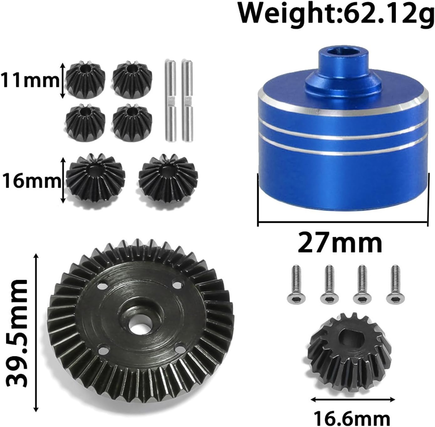 CCYLEZ RC Car Differential Gear Set, Aluminum Alloy Steel Easy to Install Abrasion RC Differential Drive Gear Set for Upgrade Parts (Blue)