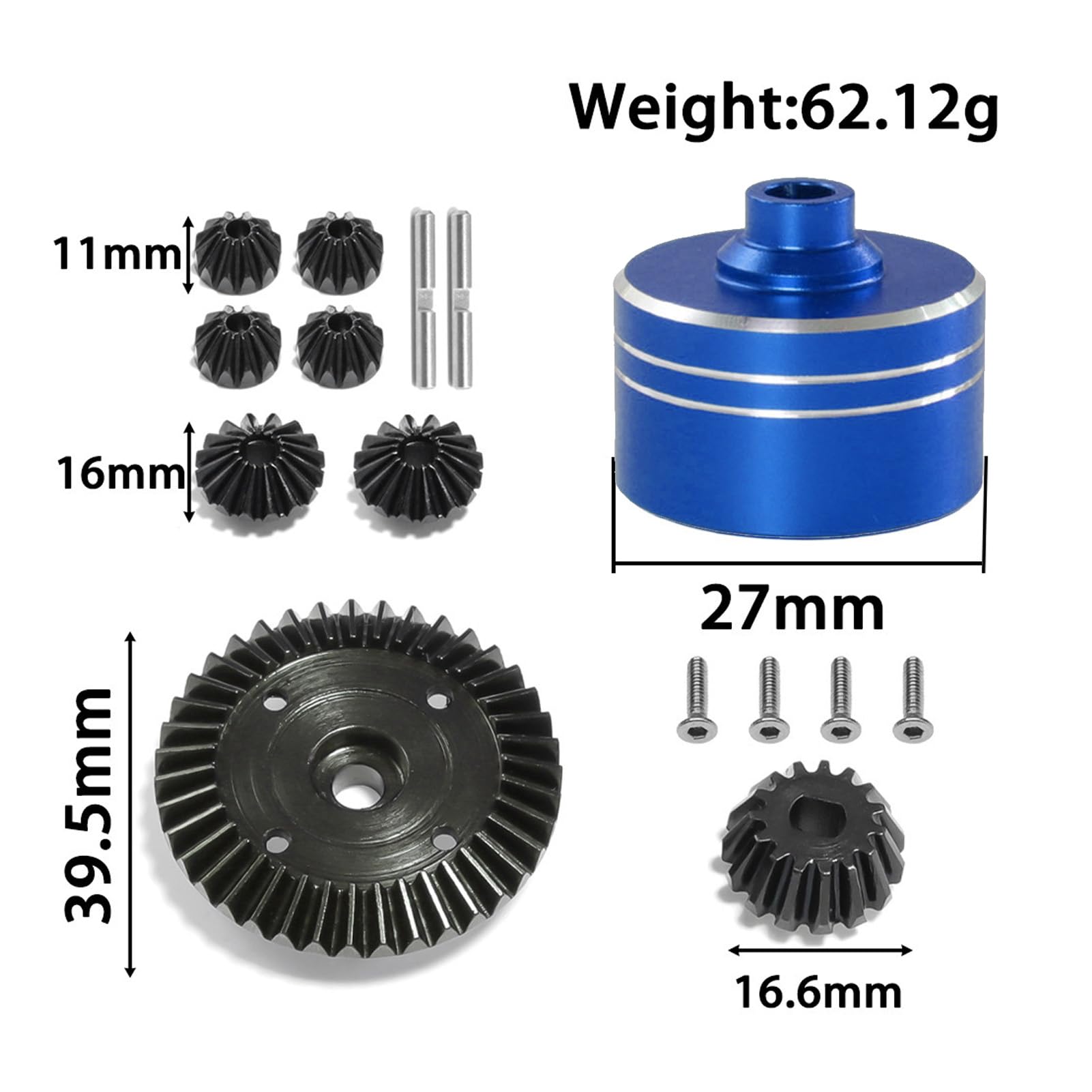 POENVFPO Zestaw Mechanizmu Różnicowego Samochodu RC, Stal Stopowa ze Stali Stopowej 45, Przekładnia Różnicowa 7075, z Płynnym Przyspieszeniem Układu Kierowniczego dla XV02 TT02 (BLUE)