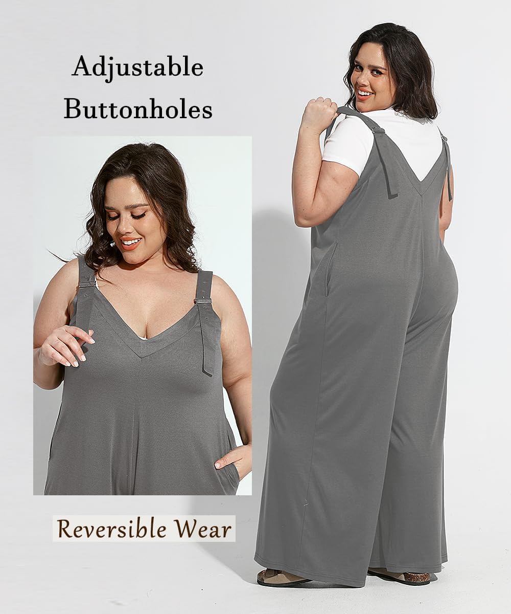 TIYOMI Plus Size Women's Summer Casual Overalls Loose Wide Leg Jumpsuits Adjustable Straps Baggy Rompers With Pockets XL-5XL - Image 3