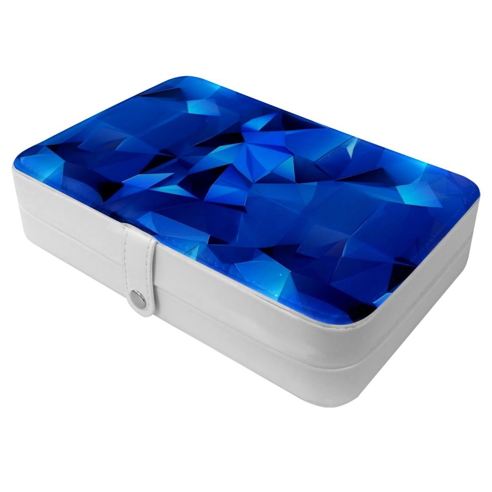 Boîte à bijoux portable pour femmes et filles avec boucle métal et motifs bleus