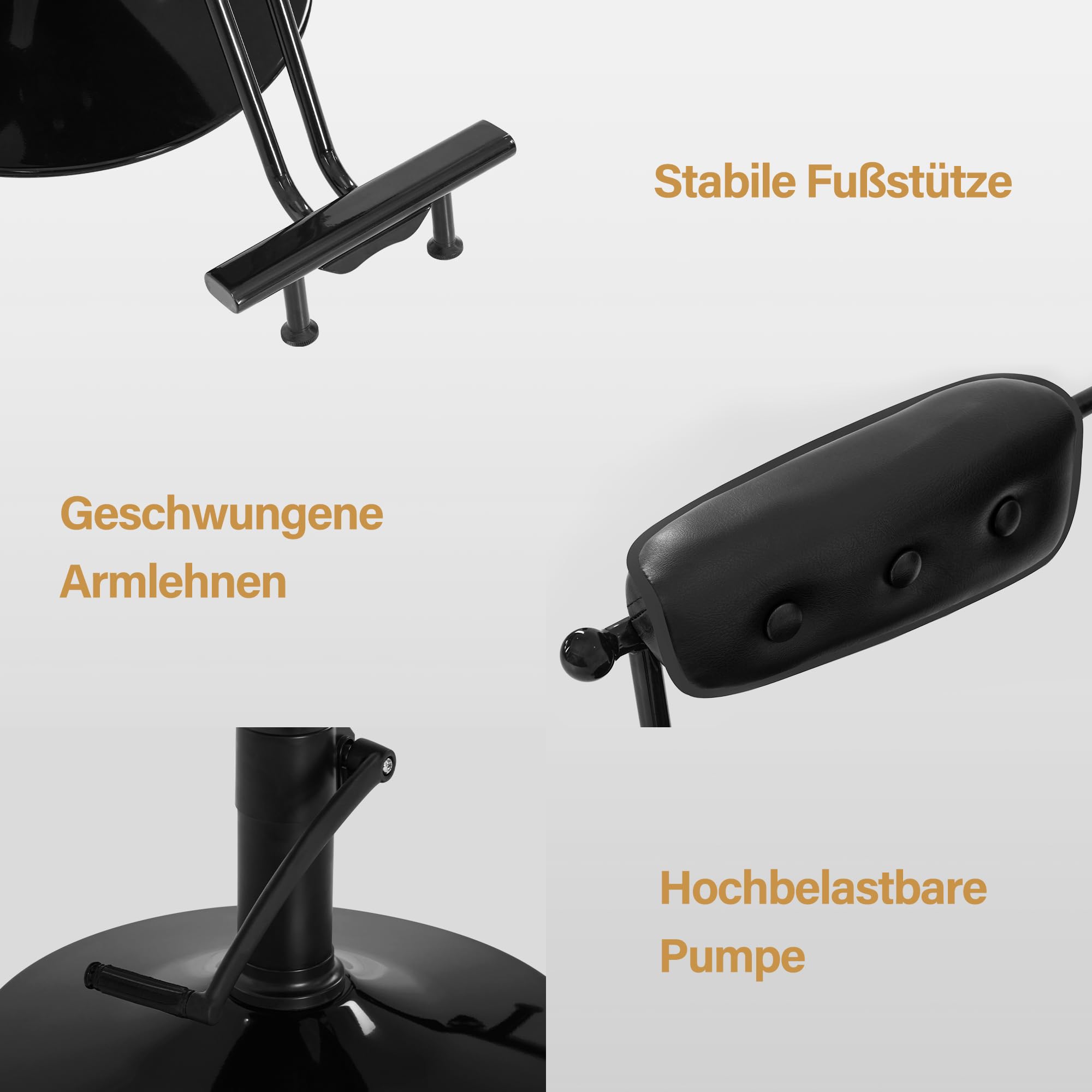 Barberpub Friseurstuhl mit Hydraulikpumpe 360° Drehbar Höhenverstellbar PVC Kunstleder Vintage Schwarz