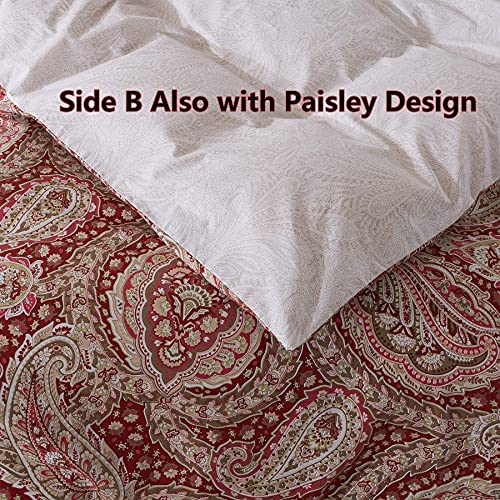 Fadfay Paisley Duvet Cover Set Reversible Patterned Comforter Cover Sets Red And Beige Mixed 100% Cotton Zipper Bedding Skin-Friendly All-Season Use (3 Pieces, Full Size) #TOP6