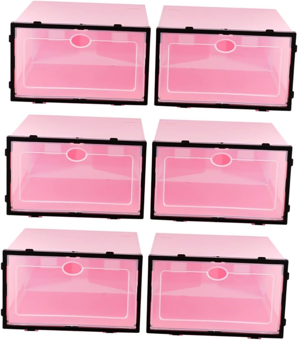 6pcs Thickened Stackable Shoe Storage Boxes Plastic Shoe Containers Doors for Closet Organization and Entryway Frame for Men's Footwear