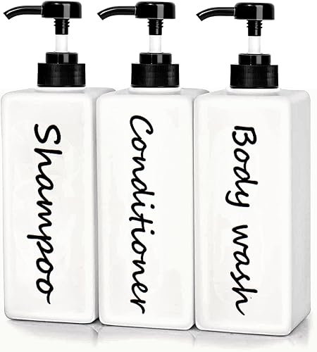 Miniatura 8 de Dispensador de champú y acondicionador (juego de 3, 27 onzas), botellas modernas de bomba de champú recargables para jabón de ducha, juego de
