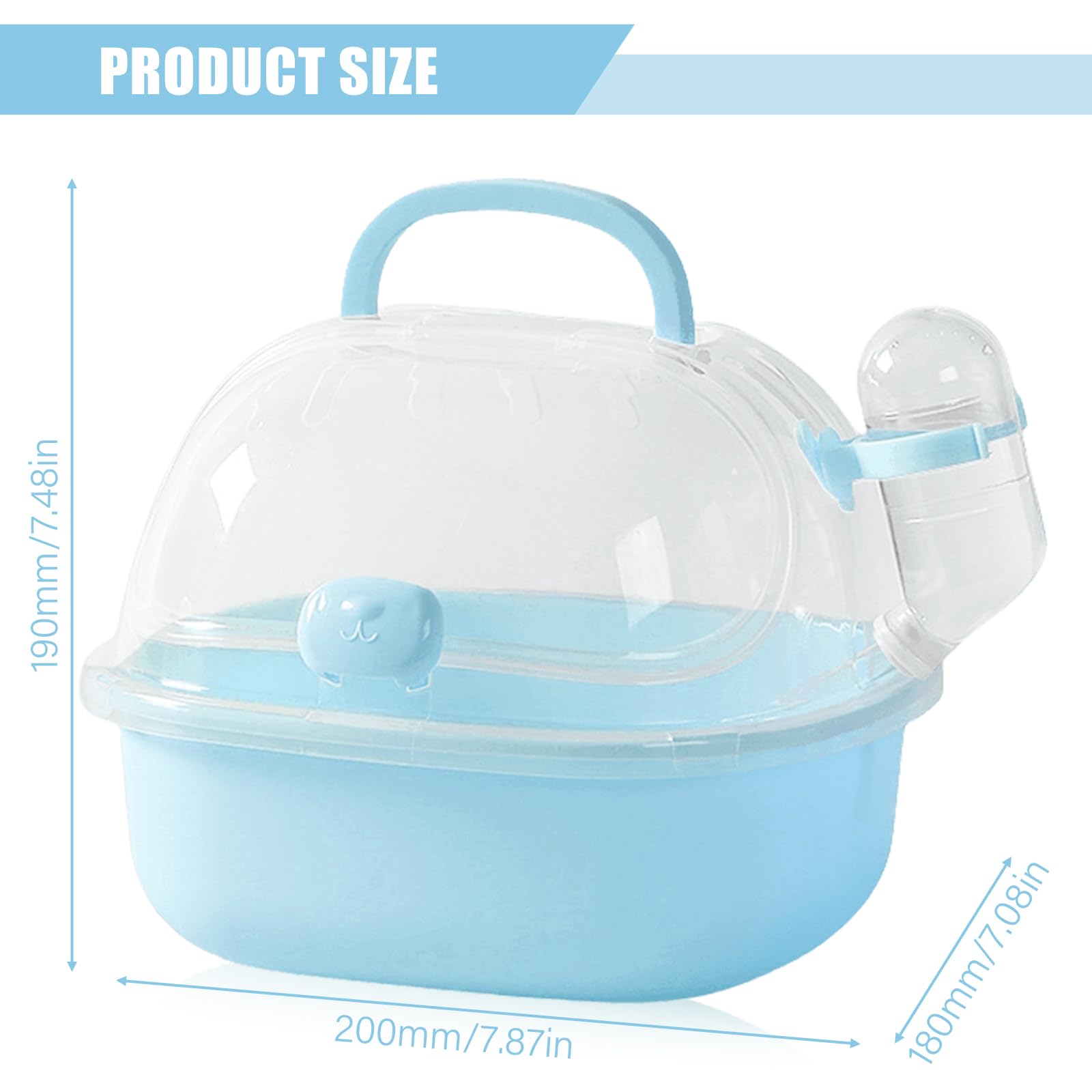 Cage de transport portable pour hamster avec bouteille d'eau, 20 x 18 x 19 cm, avec fentes d'aération, pour gerbilles, souris, hamsters nains (bleu)
