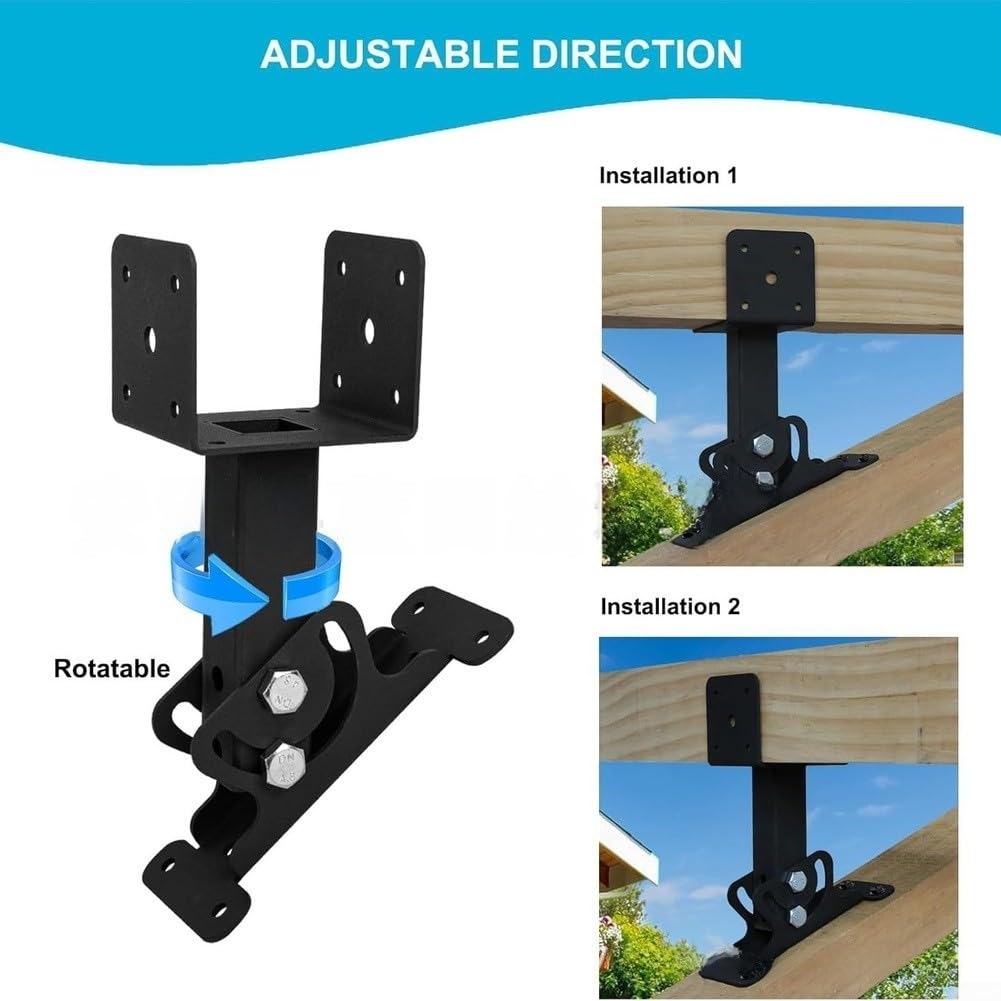 Supporto da tetto regolabile in ferro 12 cm nero (4 pezzi) | Angolo di 180 gradi, design girevole, regolazione flessibile, diverse strutture del tetto, base stabile