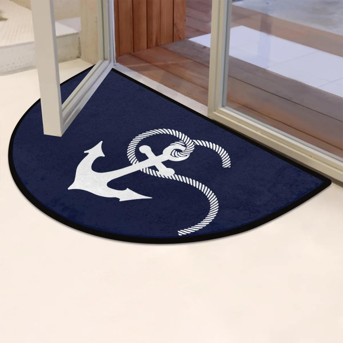 Nautical Sea Anchor Half Round Door Mat - Non-Slip Washable Half Circle Area Rug,Half Moon Rugs for Outdoor and Indoor Home Entrance, Bedroom, Living Room, Kitchen Semi Circle Doormat 36 * 24in