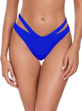 Colloyes Womens Adjustable Swim Bottoms High Cut Low Waisted Bikini Bottoms Cheeky Bathing Suit Bottoms