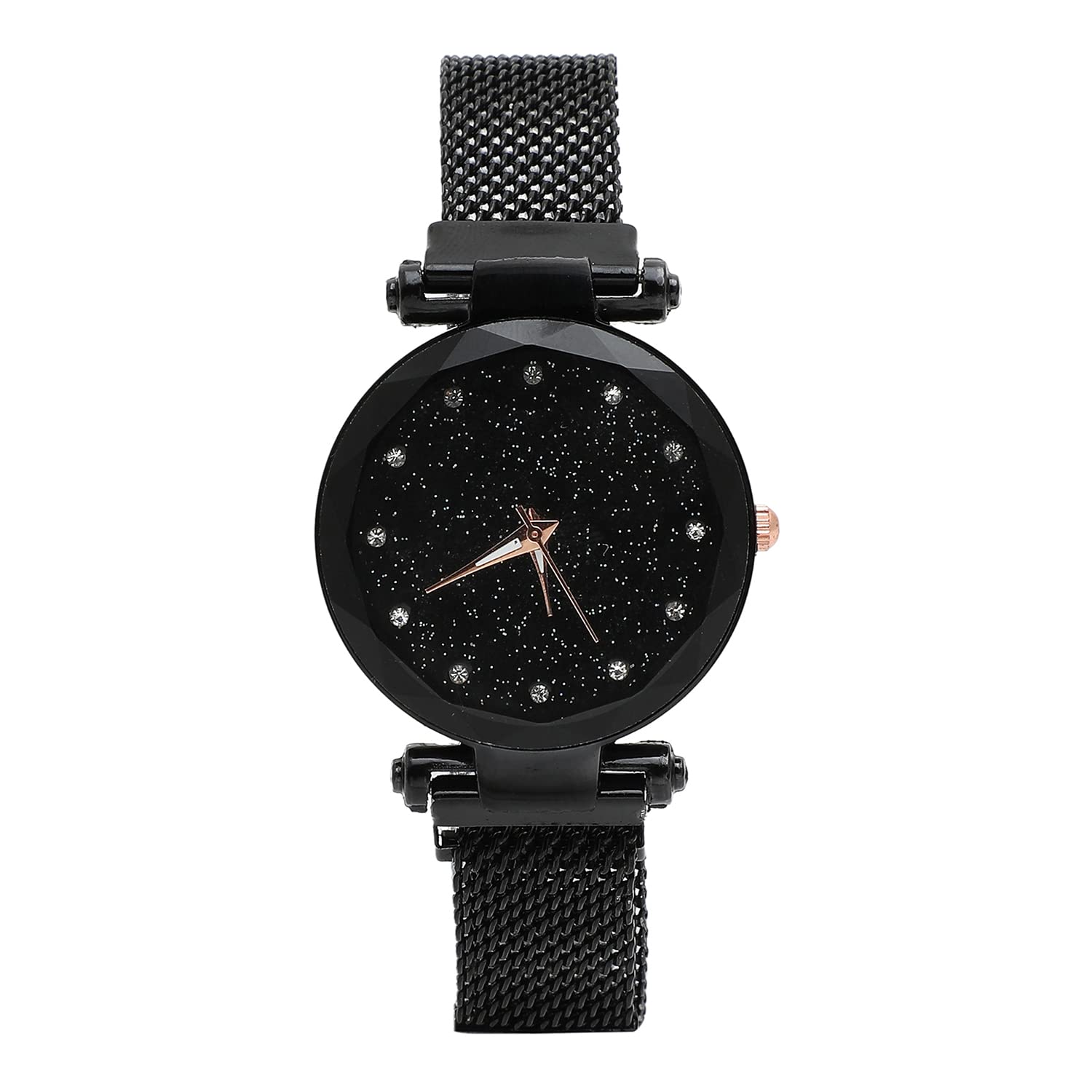 Haute Sauce Black Embellished Round Analog Dial Watch With Black Steel Mesh Strap for Women and Girls | Gold Hour Marker | Quartz | Stylish Wrist Watch For Ladies | Woman Fashion Belt Watch (HSWC1041) (B0B8SWJ7NY) Amazon Price History, Amazon Price Tracker