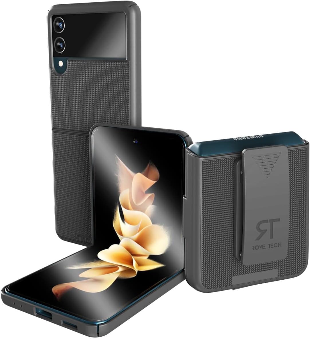 Rome Techfor Samsung Galaxy Z Flip 3 Case with Belt Clip Holster, Kickstand Slim Cover Phone Case for Galaxy Z Flip 3 - Black