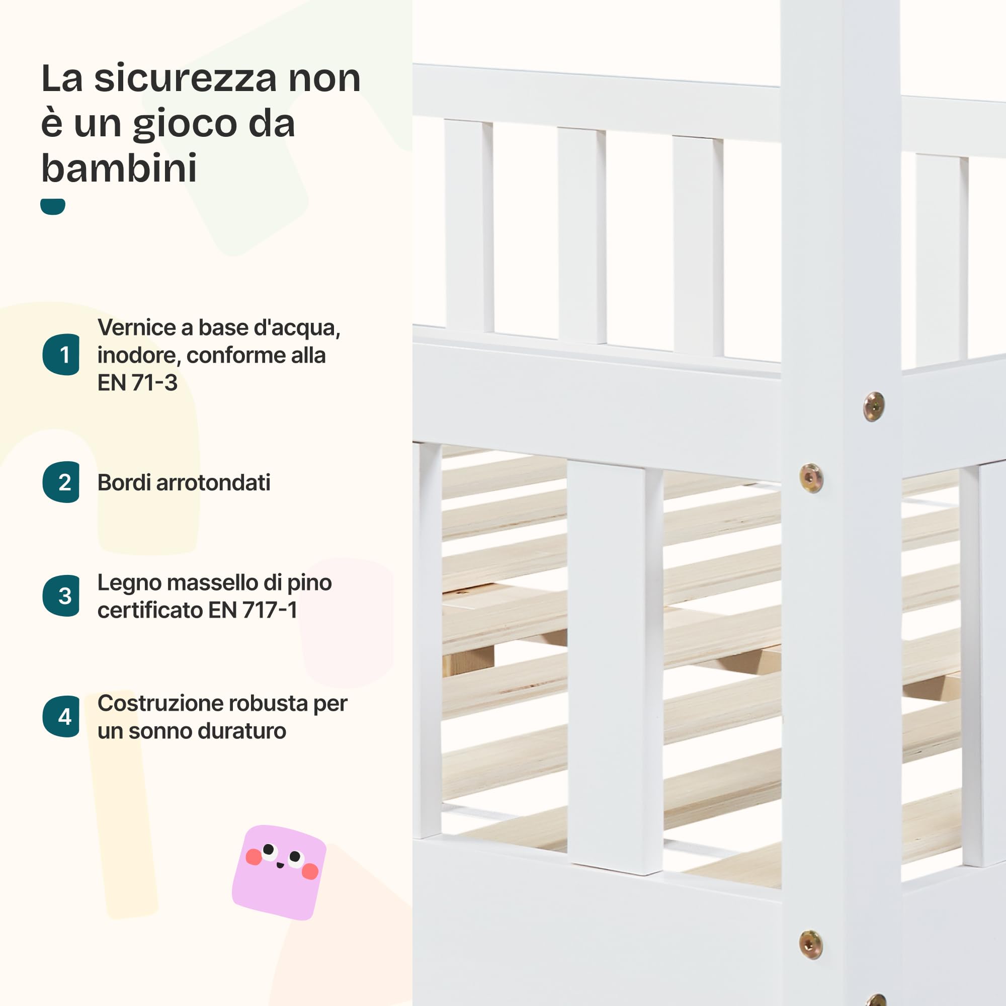 [en.casa] Letto per Cameretta a Forma di Casetta con Barriera di Protezione Letto Piazza e Mezza per Bambini Struttura in Legno di Pino 120 x 200 cm Bianco