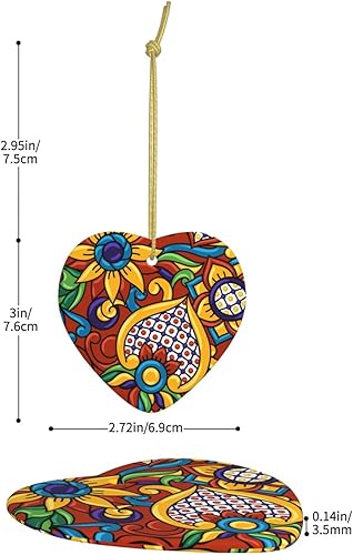 Miniatura 2 de Talavera mexicana - Adornos de Navidad 2023, adornos colgantes de vacaciones, corazón de cerámica para manualidades, fiestas, decoración de árbol de