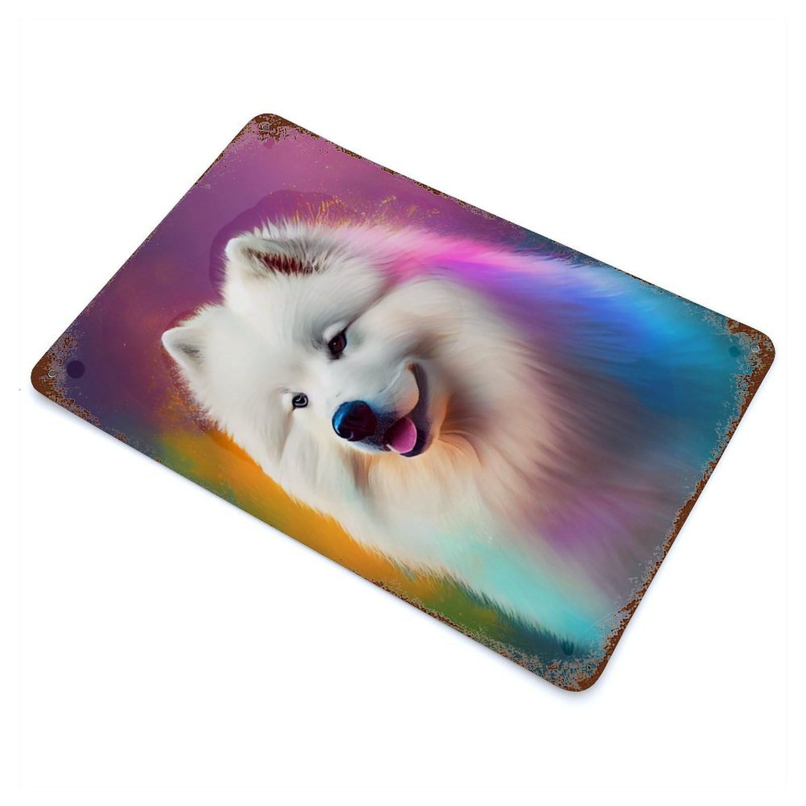 Garage Style Samoyed Dog Colorful Rusty Metal Tin Sign 11.8"x7.9", Farmhouse Wall Decor for Bar And Workshop
