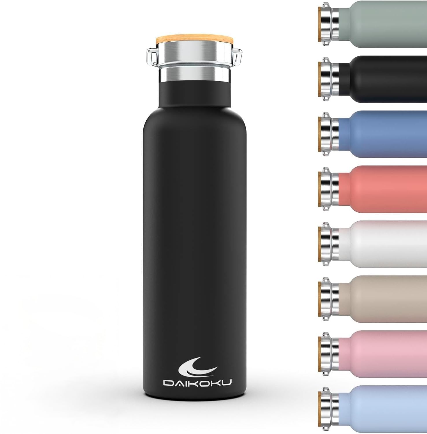 Daikoku Double Wall Stainless Steel Thermos Flask Keeps Drinks Hot or Cold for Hours Two Caps, Black, 500ml