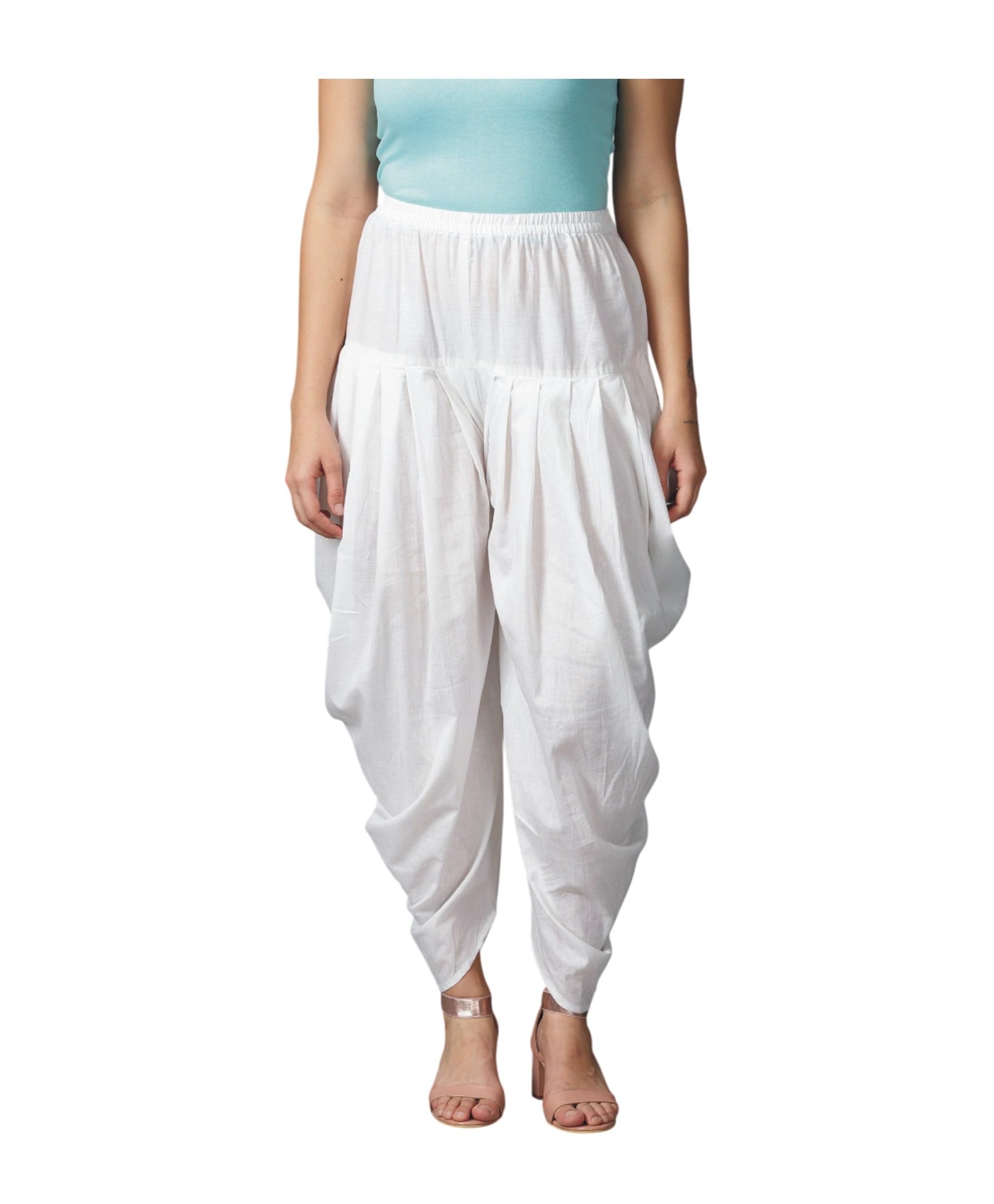 Women Traditional White Cotton Dhoti Pant for Every Occasion and Yoga with Every Day Comfortable Dhoti Pant Men Women Patiala Pant-image-6