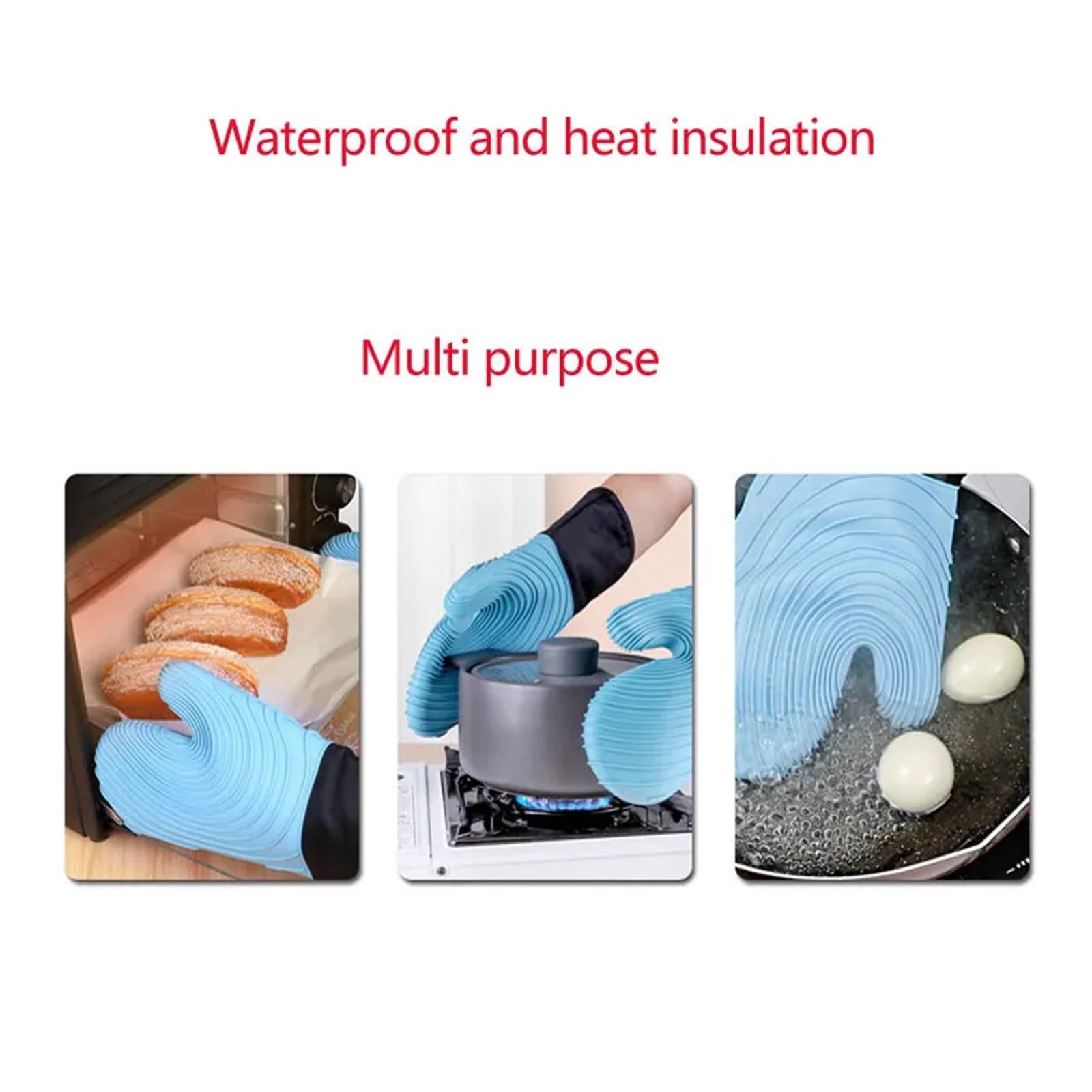 Juego de Manoplas Silicona Antideslizantes for Horno, con Forro poliéster, Impermeables, largas, Flexibles y Gruesas for cocinar en la Cocina para Asar, Cocinar y Hornear(Black)