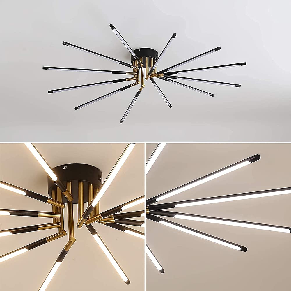 Candelabros luz de Techo 12 Luces LED atenuación lámpara de Techo Blck Oro Montaje Empotrado lámpara de Techo Control Remoto Industrial
