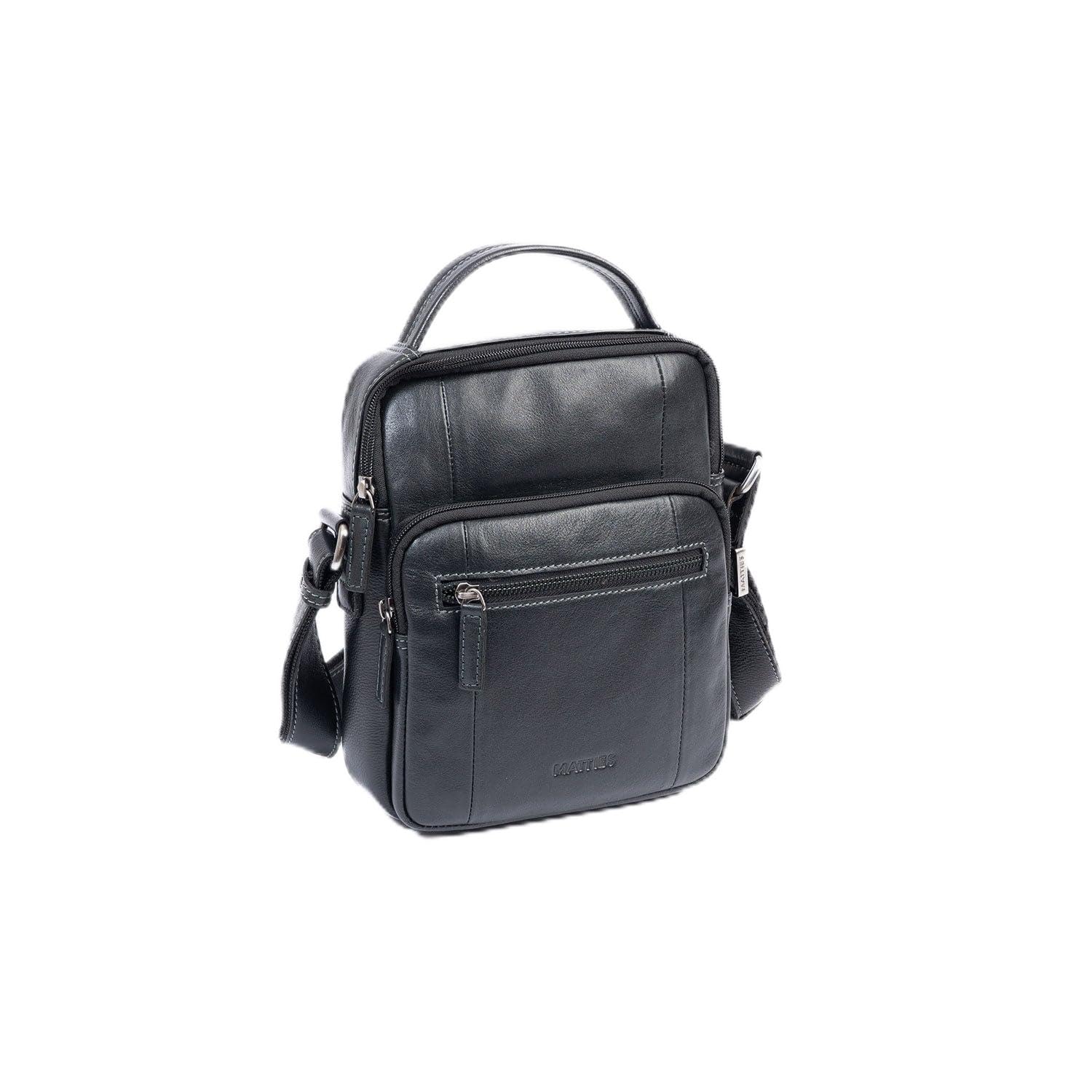 MATTIES Men's Pioneer Leather Bags, Black/White, 0cm x 19cm x 24cm