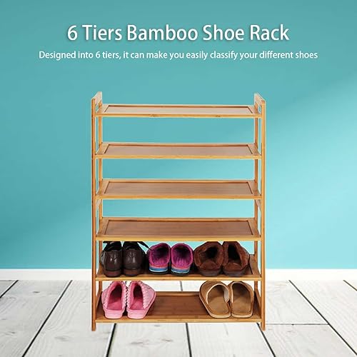 Miniatura 4 de Zapatero de bambú de 6 niveles para zapatos, armario estrecho para zapatos, torre de zapatos, organizador de almacenamiento independiente para
