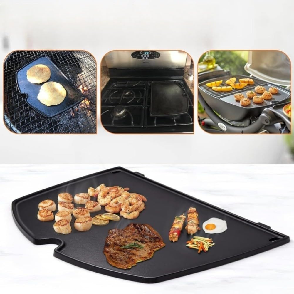 Piastra di cottura in ghisa, per griglie Weber Q100 Q1000 Q1200 Q1400, piastra antiaderente smaltata, con bordi rialzati, ricambio per barbecue, parte 6558, 32,5 x 24 x 3,5 cm