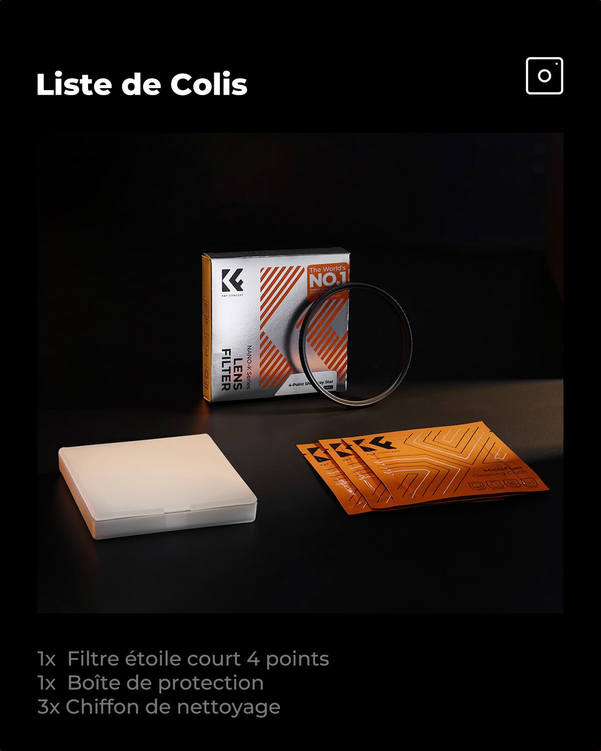 K&F CONCEPT Filtre Étoile 4 Points 77mm Effet Star Court et 3 Chiffon | pour Photo de Nuit d'environnements Lumineux ou Bijoux,Nano-revêtement,Verre optique,Cadre CNC Antidérapant,K Série,FE307