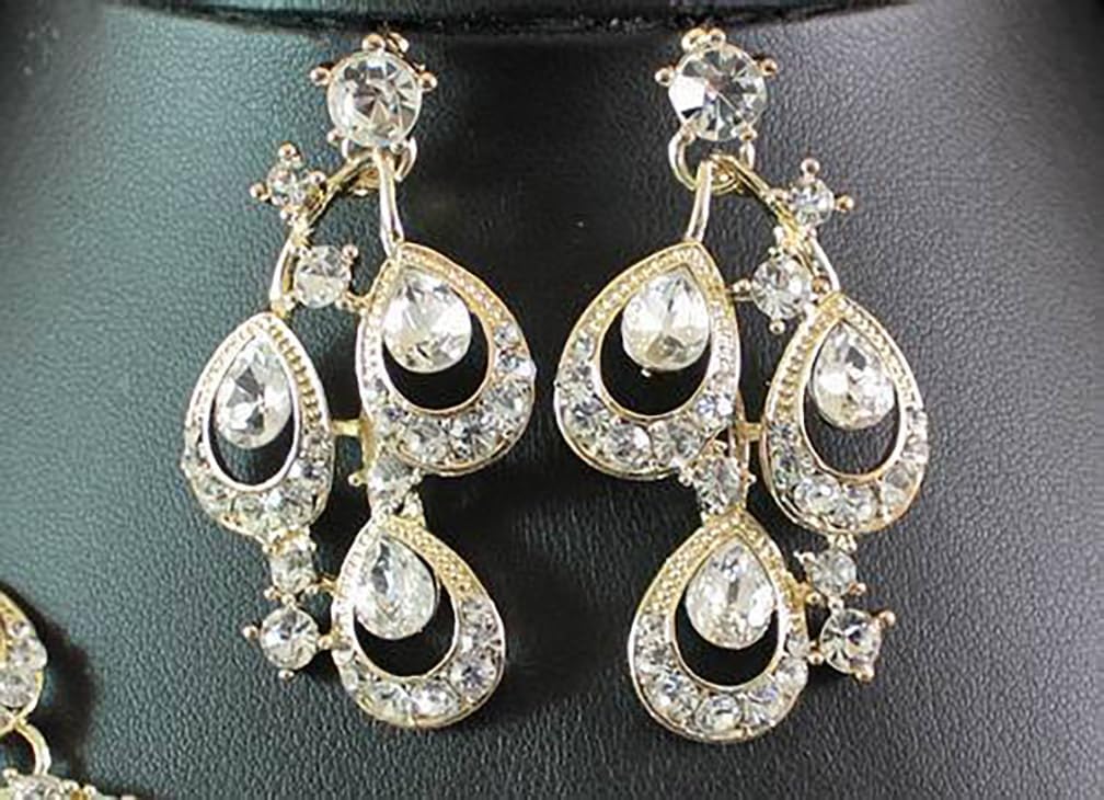 Peacock Clear White Austrian Rhinestone Crystal Bib Statement Necklace Earrings Set Jewelry Set Party Bridal Set Wedding N1391