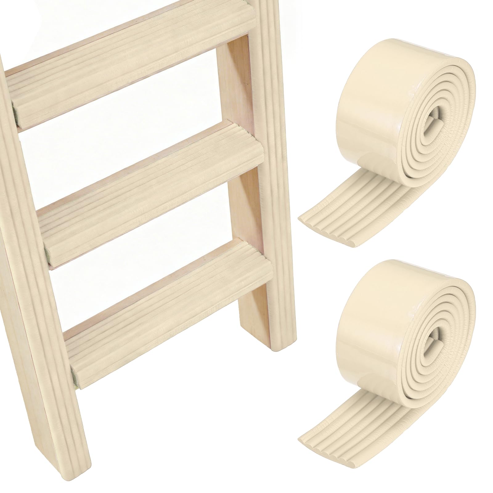 PATIKIL Bunk Bed Ladder Pad, (6.5ft, Beige)(2 Pcs), Self-Adhesive Bunk Bed Step Foam Padding Soft Extra-Wide Edge Protector Traction Treads, Suit for - Stair Steps/Bedroom/Kitchen