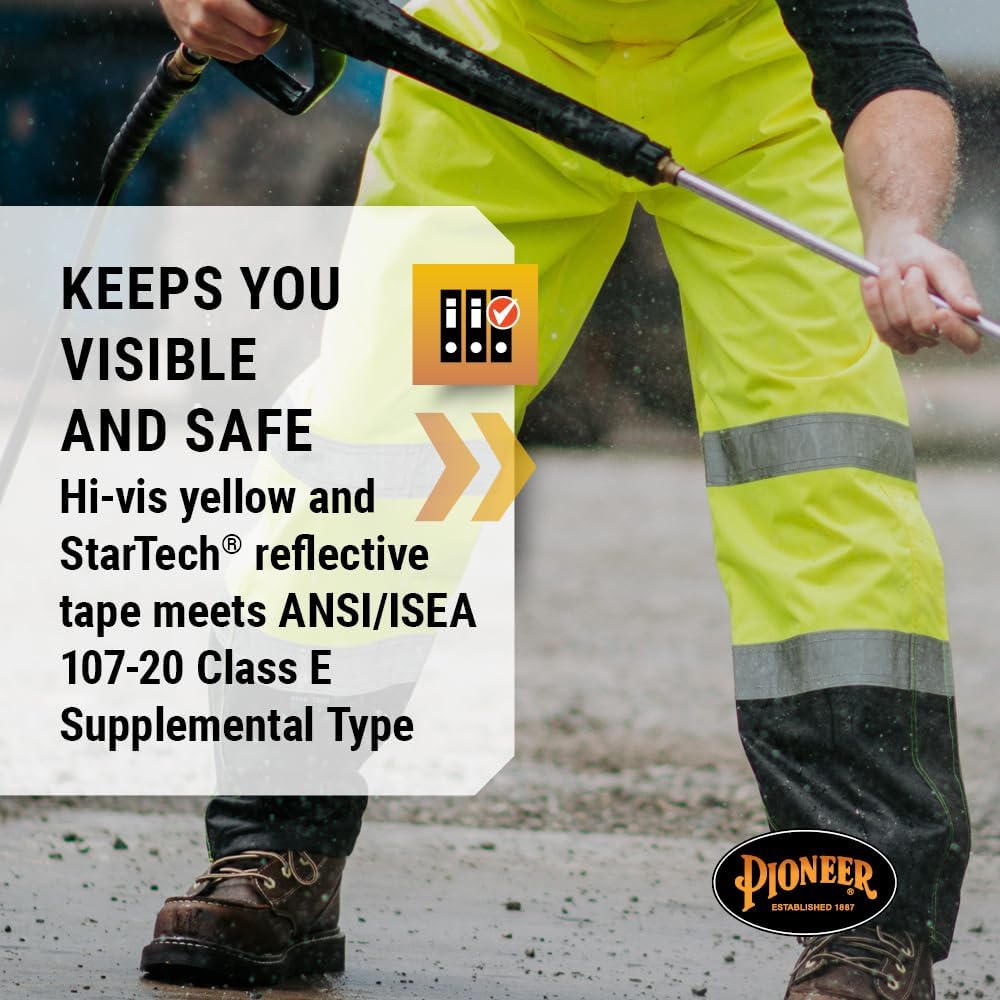 Pioneer Hi Vis Ripstop Waterproof Bib Pants/Overalls for Men - Reflective Safety Work Rain Pants - Image 3
