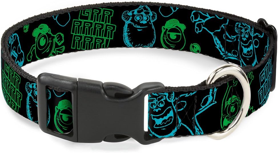 Buckle-Down Monsters Sully & Mike Poses/Grrrrr! Plastic Clip Collar, Wide Large/18-32"